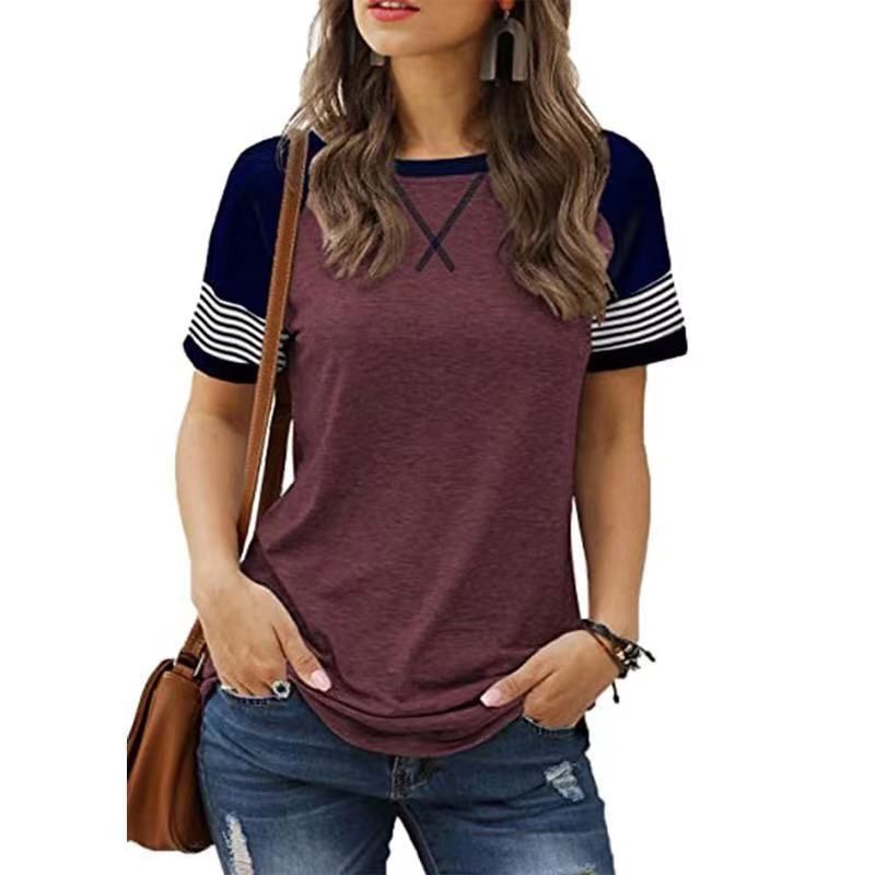 European And American Cross-Border Hot-Selling New Patchwork Gradient Short-Sleeve Women's Casual T-Shirt_ecoleips.com