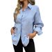 Women's Clothing Elegant Blue White Striped Button Down Shirt Casual Sophisticated Professional Top For Commuting Spring Autumn_ecoleips.com