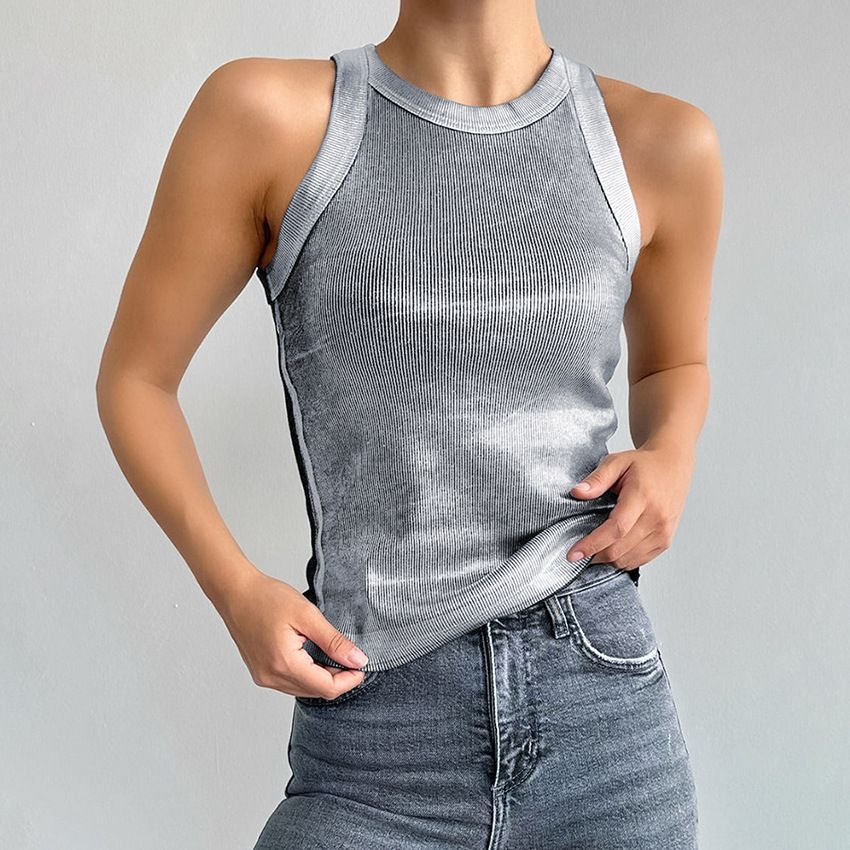 Women's Clothing Futuristic Silver Inner Wear Knitted Vest Women's Slim Fashion Pullover Top_ecoleips.com