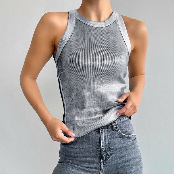 Women's Clothing Futuristic Silver Inner Wear Knitted Vest Women's Slim Fashion Pullover Top_ecoleips.com