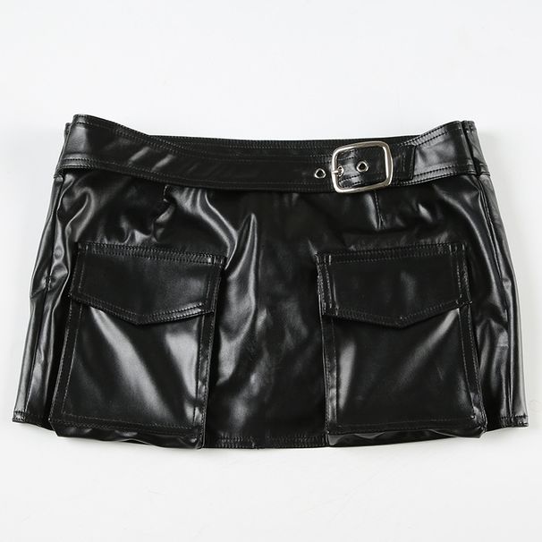 Verve Fashion Street Sexy Split Rivet Leather Adjustable Waistband Cool Girl Zipper Pleated Short Skirt_ecoleips.com