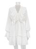 Tossy Ruffled V-Neck White Mini Dress Female Patchwork Long Sleeve Elegant Bandage Fashion Dress High Waist Lace-Up Women Dress_ecoleips.com
