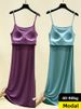 Modal Vest Top With Chest Pad Summer Sleeveless Long Dress Loose Plus Size Base Home Sleepwear Women's Casual Round Neck Dress_ecoleips.com