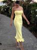 Hugcitar Elegant Solid Strapless Ruffles Sexy Bodycon Maxi Prom Dress Summer Spring Women Fashion Outfit Birthday Party Festival_ecoleips.com