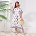 Women's Clothing Loose Large Size Trumpet Sleeve V Neck Dress Seaside Holiday Fresh Print Mid Length Skirt_ecoleips.com