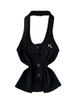 Fashionable Design Halter Neck Backless Single-breasted Slim-fit Knitted Vest For Women, Stylish Outerwear Top_ecoleips.com