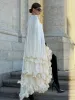 Solid White Ruffle Maxi Dress Women Fashion Lace Pleated Sleeveless Off-shoulder Long Dresses Lady 2025 Summer Holiday Robes New_ecoleips.com