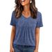 Women's V-Neck Short Sleeve T-Shirt Relaxed Casual Blouse With Ruching Detail In Soft Colors Comfortable Relaxed Fit_ecoleips.com