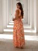 K New Vacation Long Dress With Hollow Out And Slim Fit, Deep V Ruffle Edge, Broken Flower, Exposed Back Dress_ecoleips.com