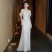 Elegant Off-Shoulder French Mermaid Style Wedding Dress for Petite Brides Simple plus Size Light 2026 New Style Wedding Gown_ecoleips.com