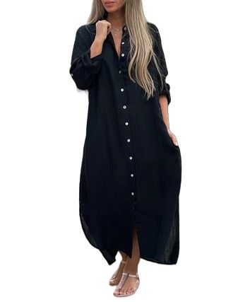 Women's Dresses, Cotton And Linen Shirts, Long Skirts, Fashionable Casual Long Sleeve Cardigan Dresses_ecoleips.com