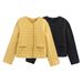 Women's Winter Plaid Cotton Coat With Single Button Closure Loose Fit Long Sleeve Round Neck Tunic Jacket Streetwear Fashion Outerwear_ecoleips.com