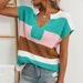 Women's Clothing Vibrant U-Neck Short Sleeve Knit Top For Women, Color-Block Casual Summer Pullover_ecoleips.com