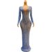 Women's Clothing Stunning Blue Crystal-Embellished Evening Gown – High Waist Floor-Length Dress For Performers, Hosts, Parties & Red Carpet Events_ecoleips.com