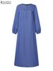 ZANZEA Denim Blue Muslim Hijab Abaya Robes Autumn 2024 Long Sleeve Loose Casual Islamic Maxi Dress Solid Women Kaftan Dresses_ecoleips.com