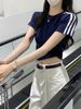 2026 Summer New Korean Version Round Neck Slim Shoulder Bar Strip Thin Versatile Short-sleeved T-shirt Women's Top_ecoleips.com