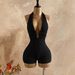 High-Neck Backless Jumpsuit - Elegant Knit Romper With Ring Detail, Casual To Club Wear For Women Soft Stretch Knit Fabric_ecoleips.com