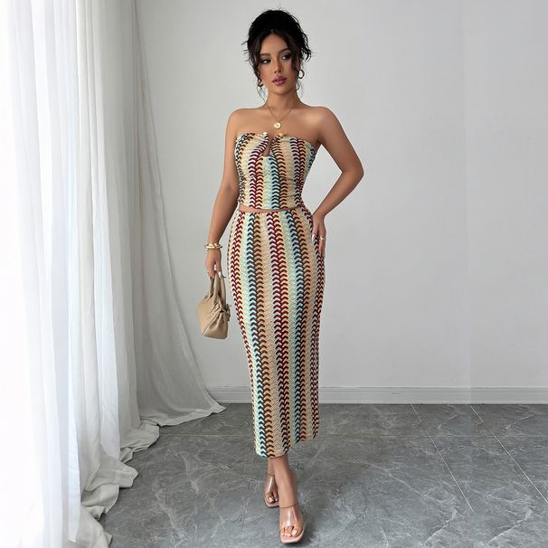 Elegant Temperament Strapless Top Bodycon Long Skirt Set Women's Fashion 2025 Stylish And Independent_ecoleips.com