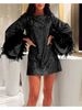 Women's Sexy Long Sleeve V Neck Dress Elegant Short Dress With Sequins Tie Waist Three Color Options For Ladies_ecoleips.com