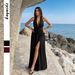 "Women's Elegant Halter Neck Dress - Low Cut High Slit Bodycon Dress, European Style Summer Party Dress, Black/Burgundy, S-XL"_ecoleips.com