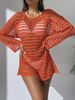 Women's Clothing Sexy Knitted Hollow Pullover Round Neck Long Sleeved Bikini Swimsuit Blouse_ecoleips.com