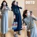 Autumn Winter New Korean Fashion Embroidered Ruffled Maternity Dress_ecoleips.com