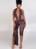 Weird Puss Patchwork Halter Romper Women Ribbon Sleeveless Elastic Backless Workout Activewear Midnight Activity Slim Playsuits_ecoleips.com