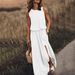 2026 Summer European And American Cross-Border New Vacation Style Solid Color Round Neck Sleeveless Lantern Split Hem_ecoleips.com