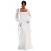 Elegant Long Sleeve Formal Evening Dress For Women High Waist Floor-Length Gown With U-Neckline, Stretchy Spandex Fabric, Wedding & Party Guest Dress_ecoleips.com