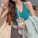 Sweet Spicy Girl Dopamine Knitted Halter Neck Camisole Women's High-End Summer Outerwear Short Backless Sleeveless Top_ecoleips.com
