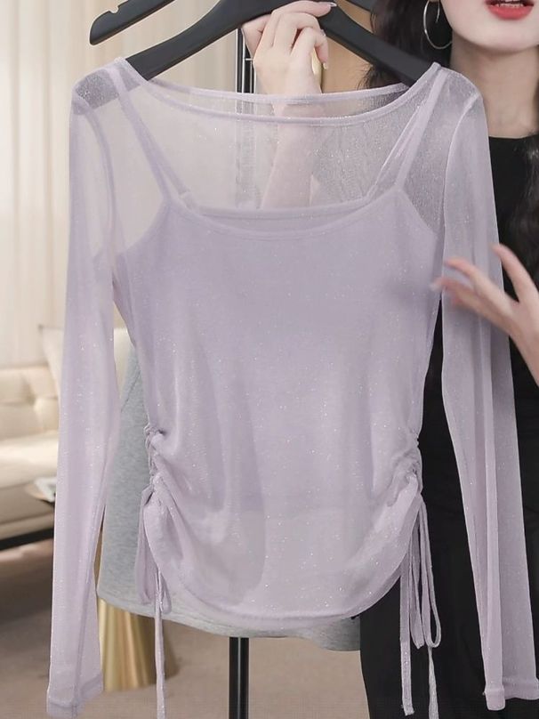Stylish Long-sleeved Sun Protection Air Conditioning Cover-up, 2025 Summer New Thin Fashion Casual Drawstring Top_ecoleips.com