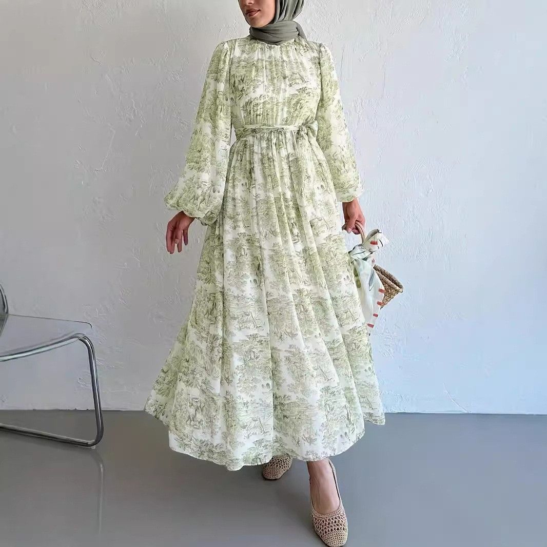 Women's Clothing Muslim Print Long Fashion Elegant Dress_ecoleips.com