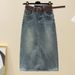 Women's Clothing Summer Tie Dye Denim Butterfly Embroidered Short Sleeves With Retro Denim Midi Skirt_ecoleips.com