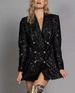 Women's Clothing Fashion Celebrity V Neck Temperament Suit Jacket Double Breasted Black Sequins Slim Long Top_ecoleips.com