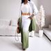 Women's Clothing Mid Waisted Pants Long Sleeved Ombre Gradient High Waist Pants & Long Sleeve Button-Up Coat Casual Loose Fit Matching Set_ecoleips.com
