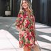 2026 Spring New Floral Print V-neck Women, European And American Retro Versatile Loose Knee-Length Short Dress For Women_ecoleips.com
