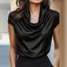 Elegant Women's Satin Shirt Pile Neck Short Sleeve Women T-Shirts Fashion Lady Office Tops Loose Tee Summer Women Silk Shirts_ecoleips.com