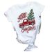 Merry Christmas Tree Santa Claus White Simple Cute Base Shirt Fashionable Short-Sleeve Women's Top T-Shirt_ecoleips.com