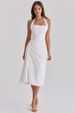 Spring Women's Halter Neck Dress European American Style Waist Cinching Pleated mid Length Slimming Backless Square Neck Mature_ecoleips.com