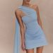 Women's One Shoulder Pleated Bodycon Dress Solid Color European American Style Spring Summer Sexy Cross Border Fashion_ecoleips.com