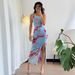 Women's Casual Printed Split Dress – Flowy Summer Dress In Apricot/Violets/Azure, S-XL_ecoleips.com