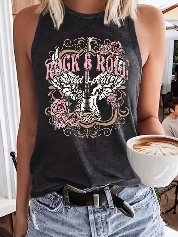 Women's Clothing Fashion Letter Print Round Neck Vest_ecoleips.com