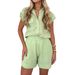 Women's ClothingRolled Sleeve Pocket Casual Shirt Loose Two Piece Suit Wide Leg Shorts Shirt Suit NO BELT_ecoleips.com