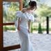 Off-Shoulder Satin Light Wedding Bride Travel Shoot French Simple Elegant Mermaid Tail Reception Outing Gown Super Fairy_ecoleips.com