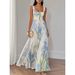 Women's Floral Suspender Dress European American Style Casual Comfortable Pleated Long Skirt for Vacation Fashion_ecoleips.com