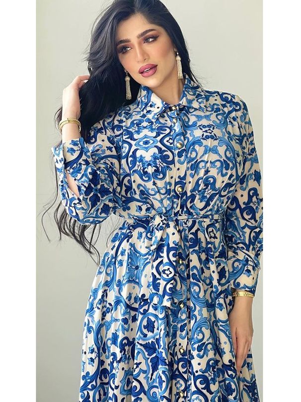 Women’s Clothing Autumn Middle East Women's Fashion Printing Temperament Big Swing Shirt Lace Dress Southeast Asia_ecoleips.com