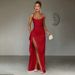 New Star Style Sexy Slim Gathered Slit Satin Dress Maxi Skirt_ecoleips.com
