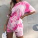 Women's Clothing Fashionable Tie Dye Gradient Loose Casual T Shirt, Tight Shorts Two Piece Suit_ecoleips.com