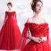 Women’s Clothing Rose Red Evening Dress With Long Sleeves And Veil New Bride Wedding Toast Dress Fairy Evening Dress_ecoleips.com