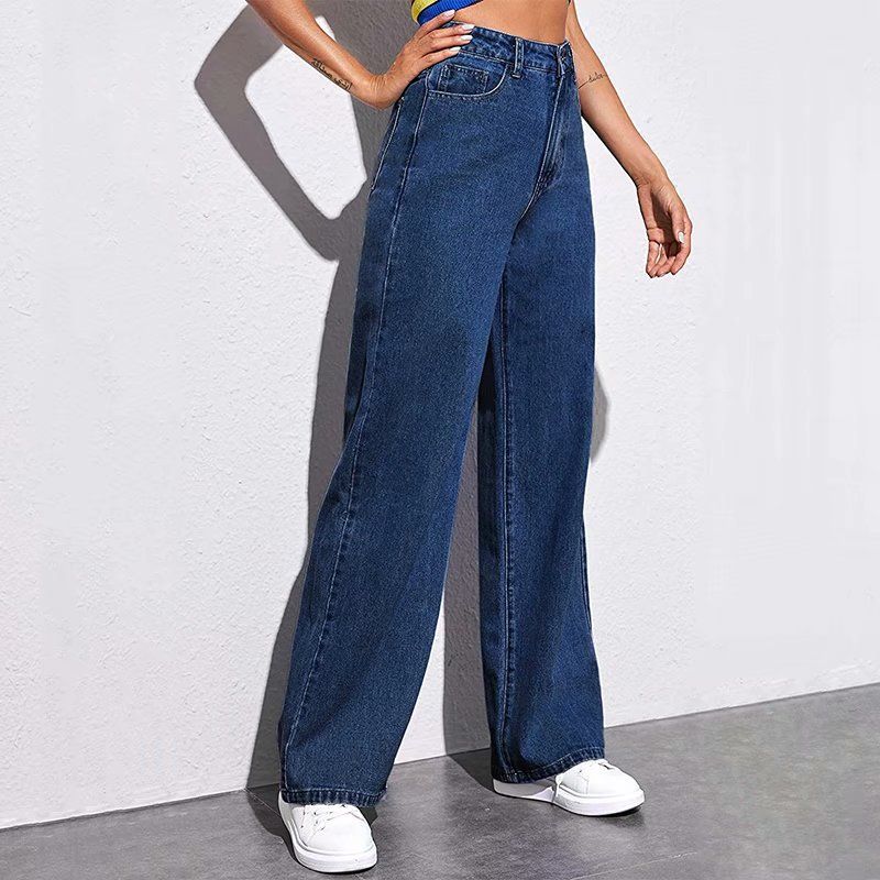 Women's Clothing Wide Leg Jeans High Waist Loose Spring And Autumn Straight Pants_ecoleips.com